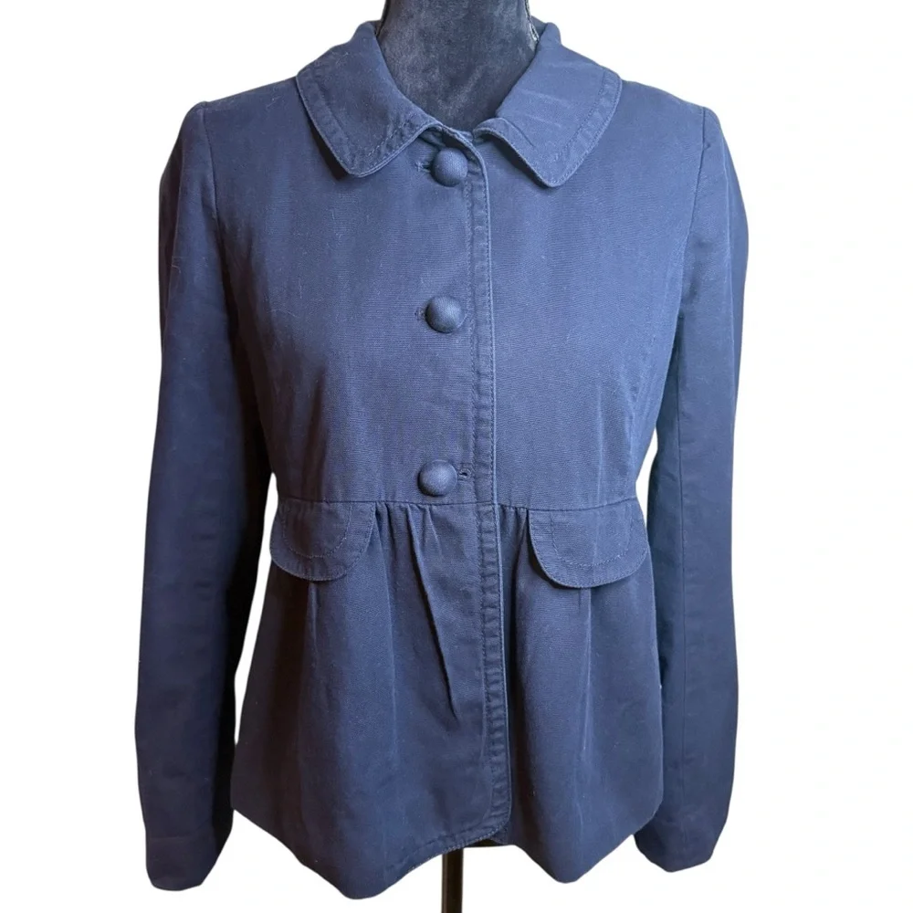 J. Crew | Navy Ottoman Molly Peplum Button Pea Coat | Sz 8 - Picture 2 of 9